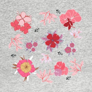 Coral Pink Flower Pattern T-Shirt